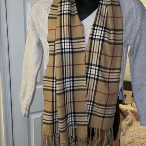 Tan/ Black Scottish Plaid Fringe Scarf 14” X 40”